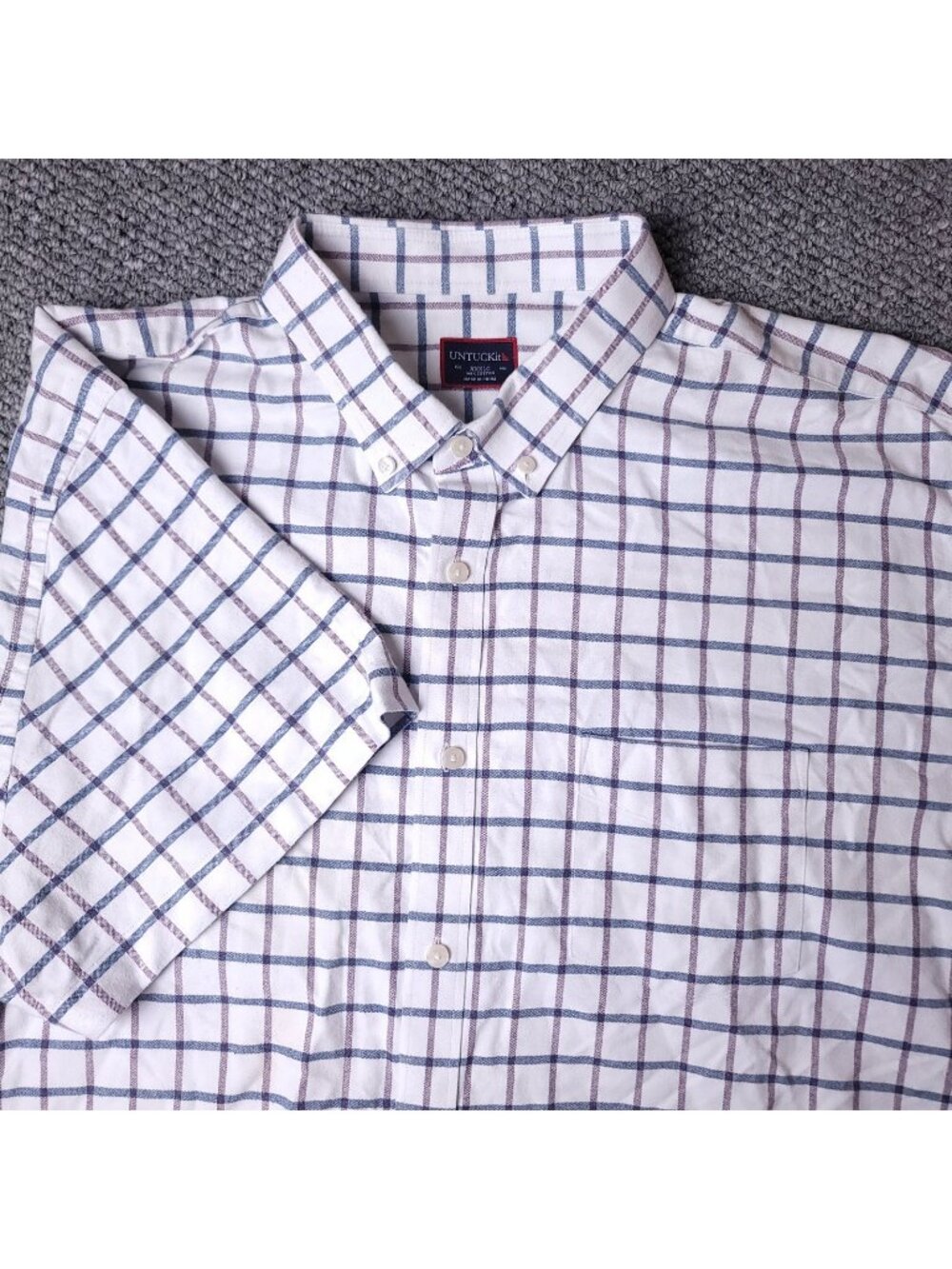 UNTUCKit Shirt Mens 3XL White Button Short Sleeve Plaid Cotton